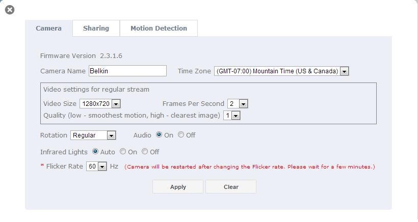 Belkin Cloud Camera Settings