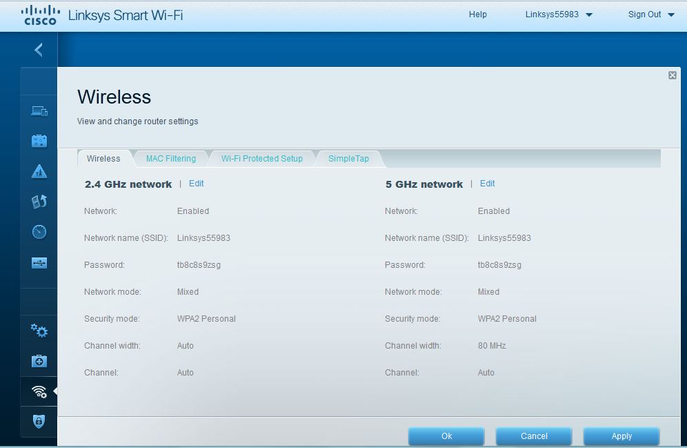 Linksys EA6300 wireless default settings