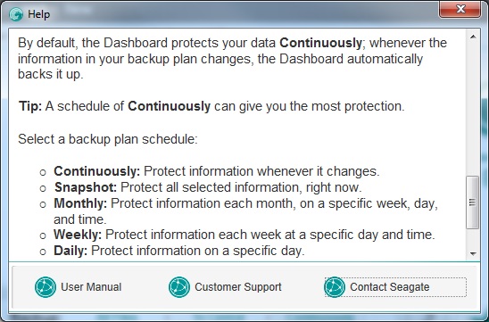 Seagate Dashboard Protect Interval Specifics