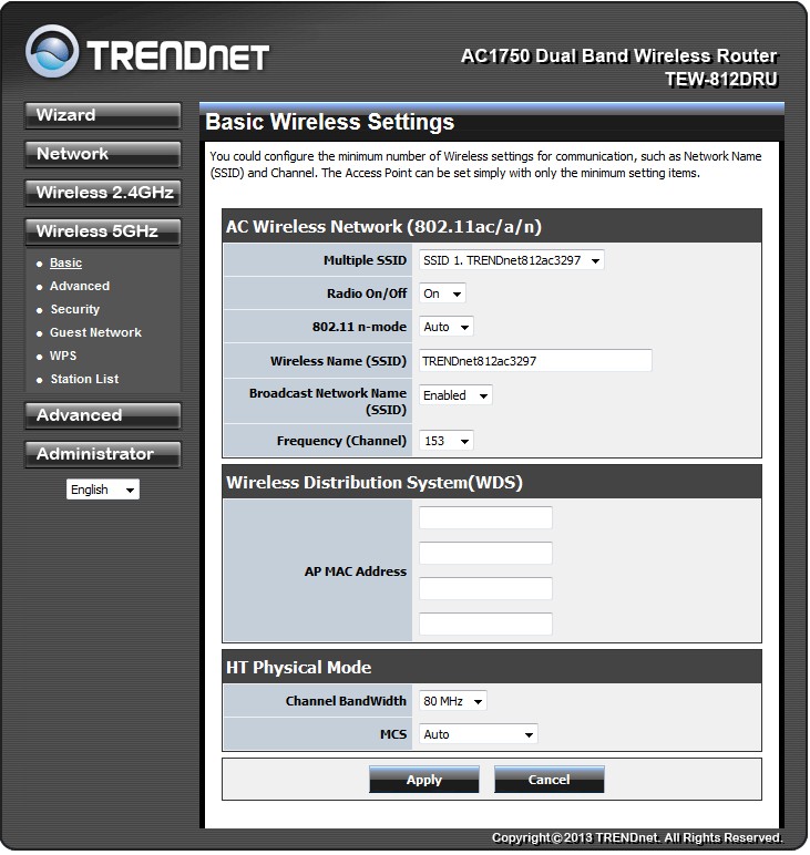 TRENDnet TEW-812DRU Wireless basic settings - 5 GHz