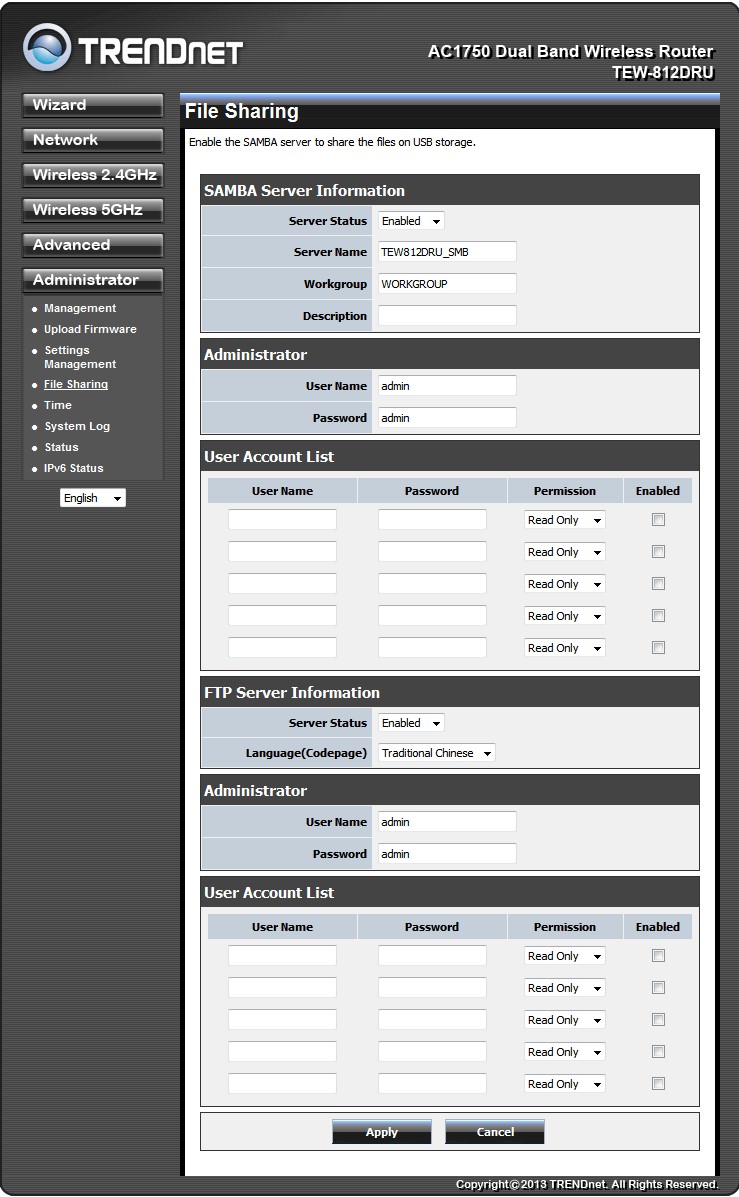 TRENDnet TEW-812DRU File Sharing