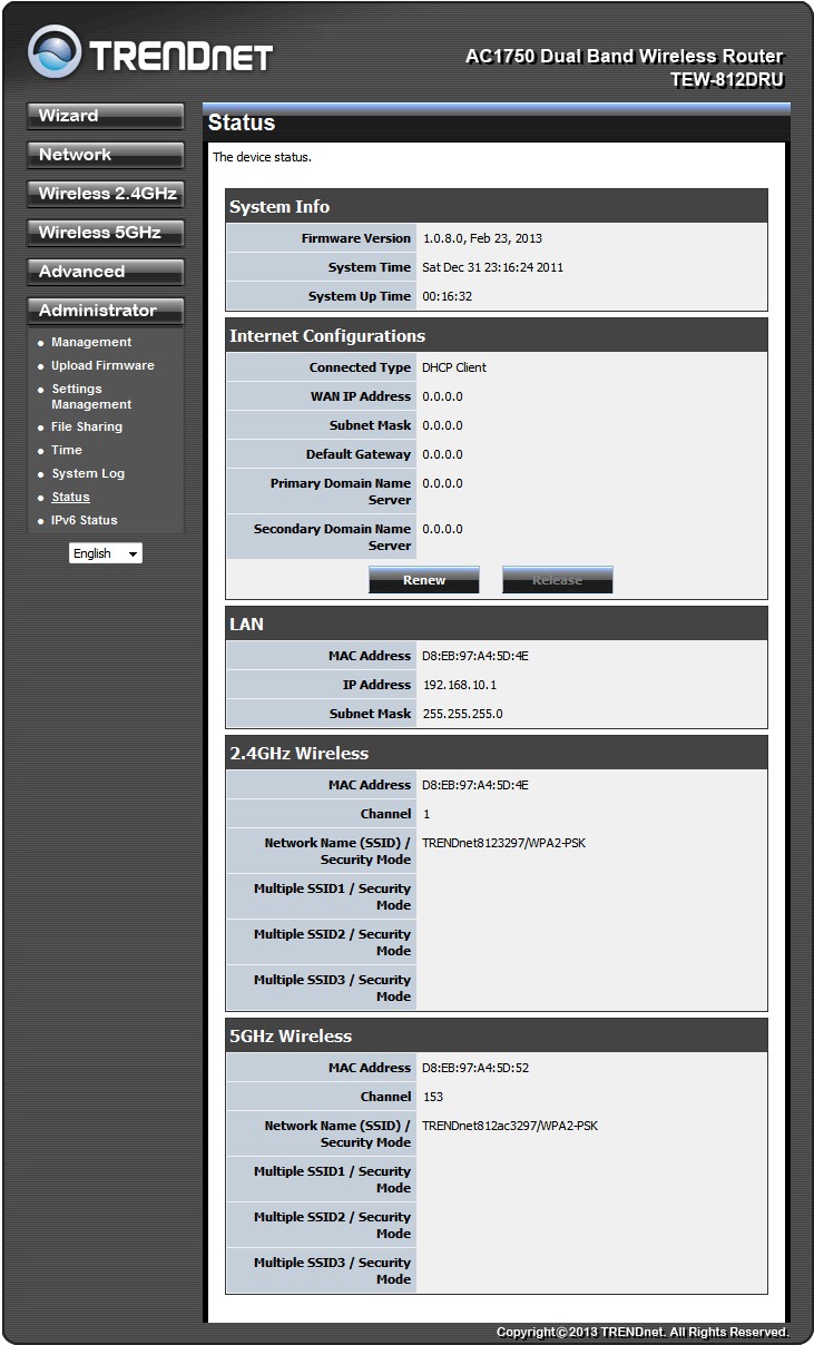 TRENDnet TEW-812DRU Wizard page