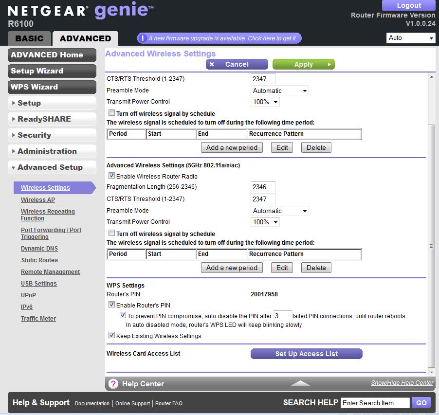 NETGEAR R6100 Advanced Wireless Settings