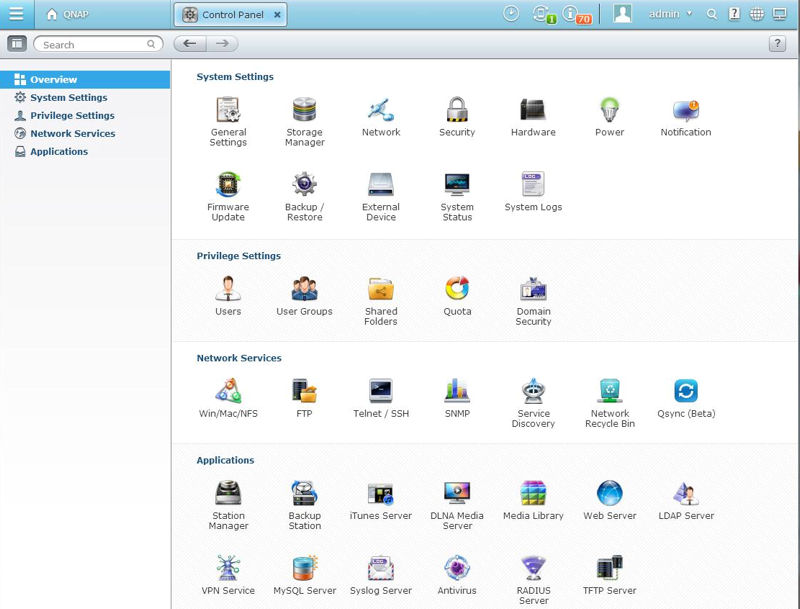 QNAP Control Panel Overview