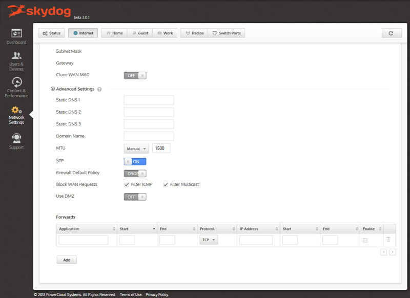 Skydog port forwarding