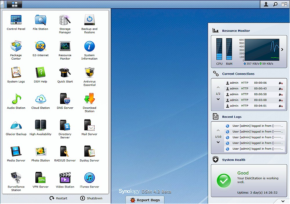 Synology DSM4 home page