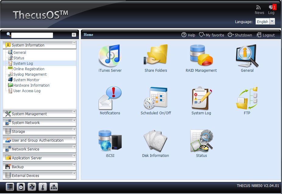 ThecusOS 5.0 home page