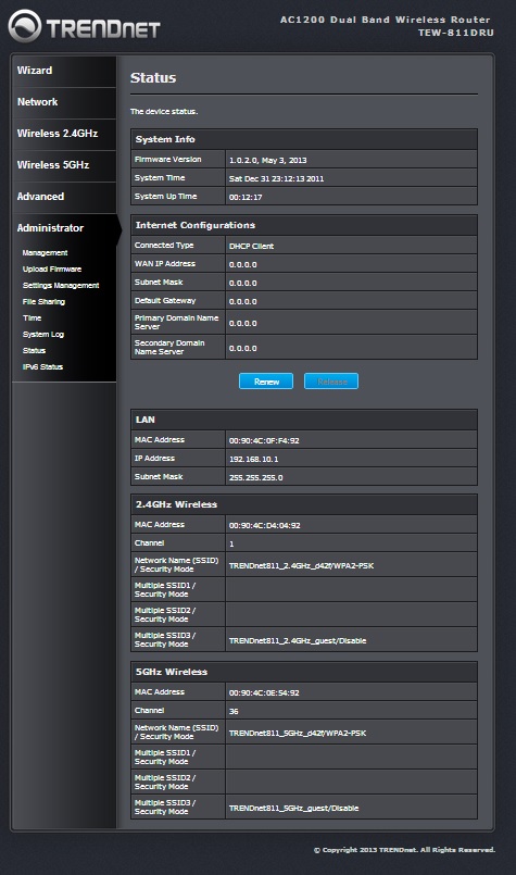 TRENDnet TEW-811DRU Status page