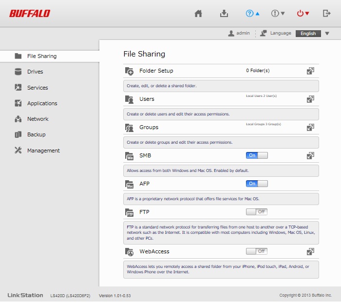 Buffalo LinkStation Advanced Settings page