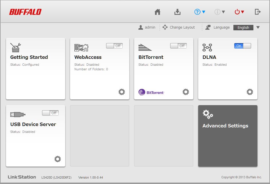Buffalo LinkStation 420 Home page