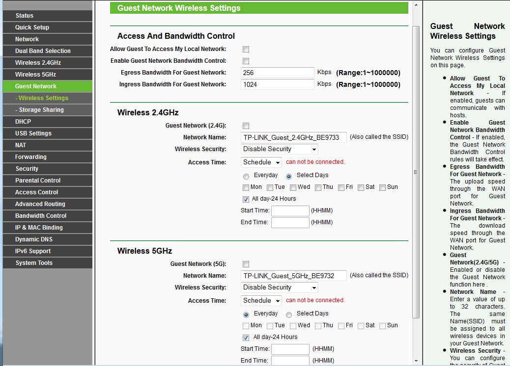 TP-LINK Archer C7 Guest Network controls