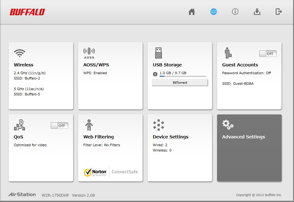 Buffalo WZR-1750DHP Home page