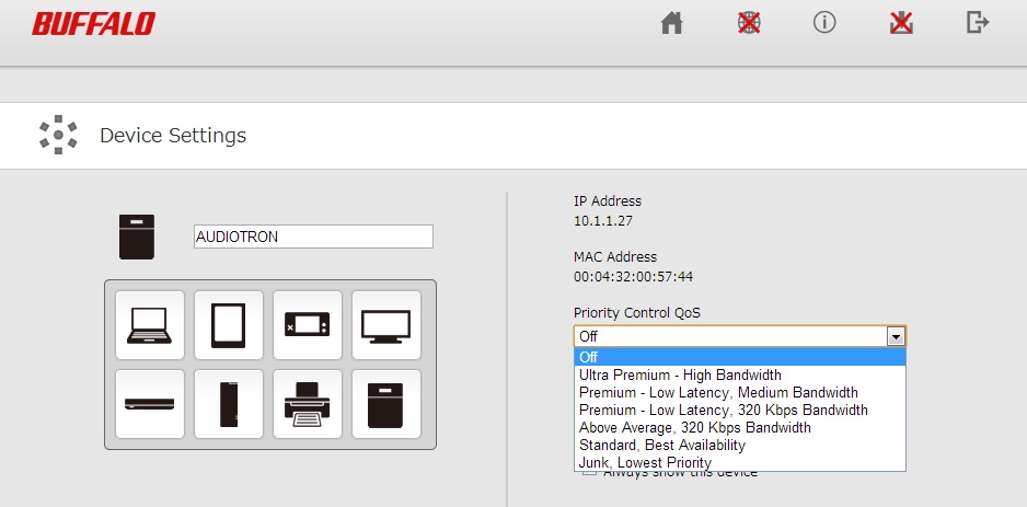 Buffalo WZR-1750DHP individual QoS Settings page