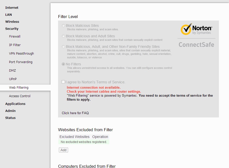 Web Filtering screen