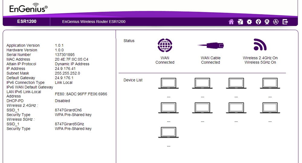 EnGenius ESR1200 Home page