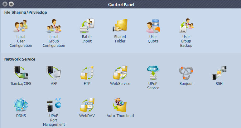 Thecus OS6 - Second page of control panel icons