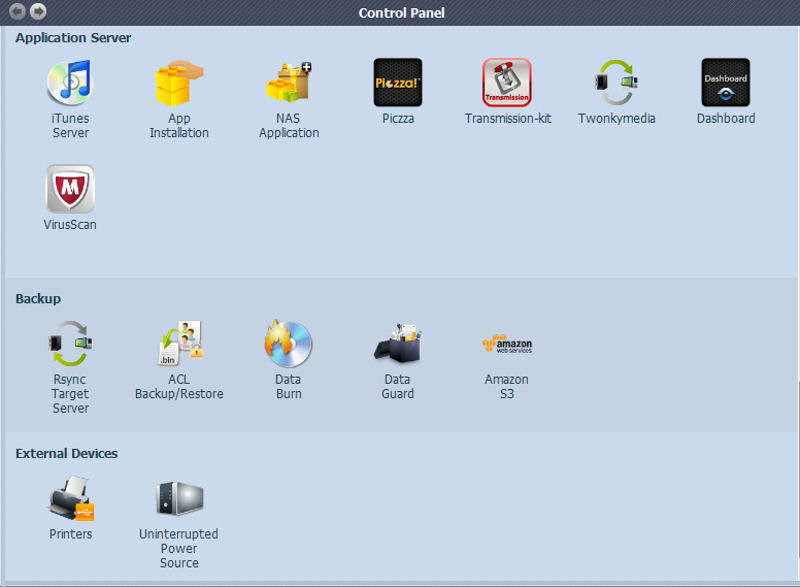 Thecus OS6 final three control panel categories