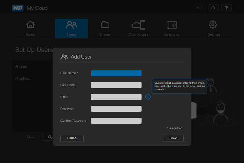 WD MyCloud Users menu