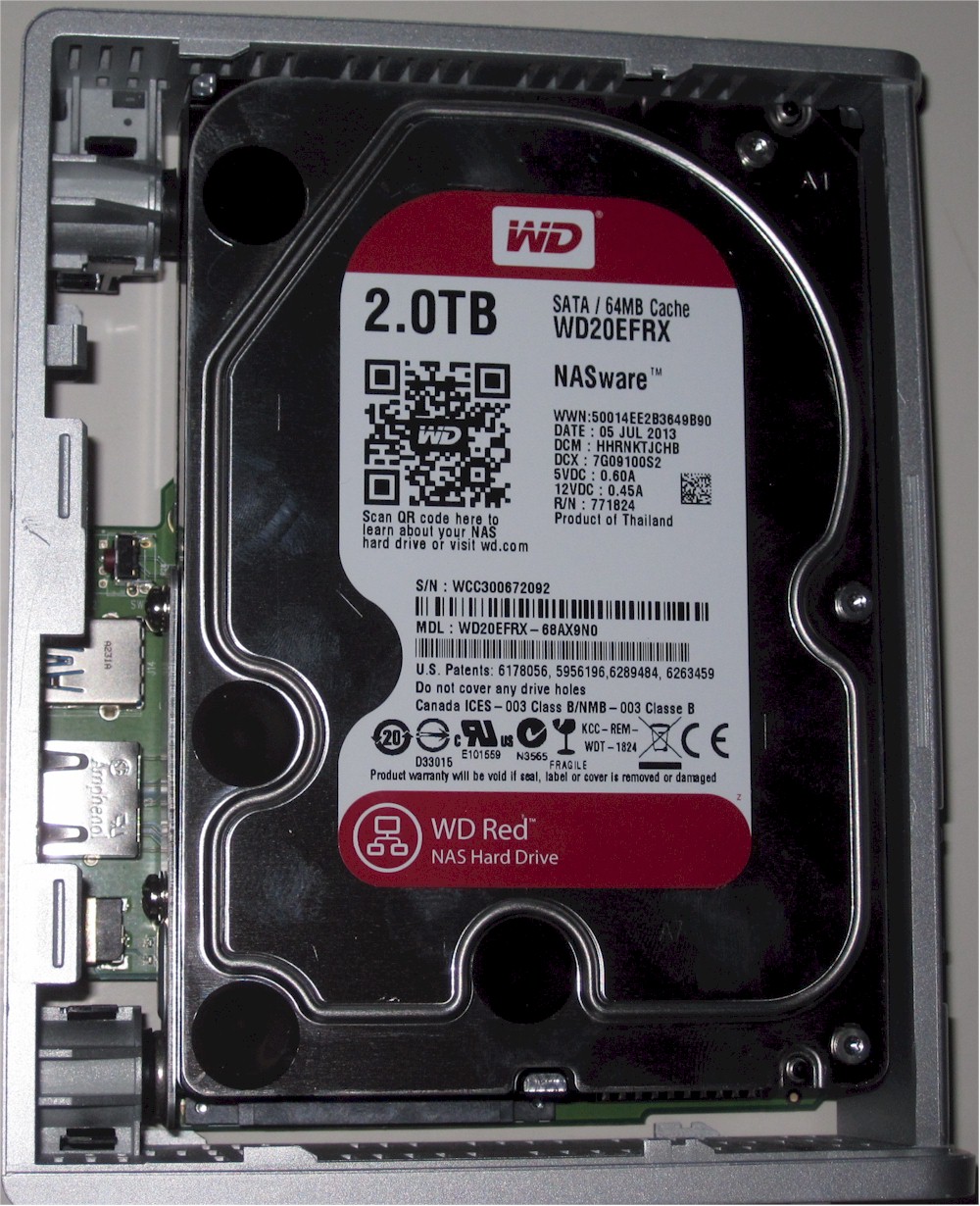 WD My Cloud internal showing 2TB WD Red NAS drive