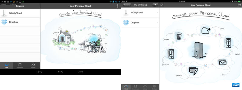 My Cloud app on Nexus 7 (left) and iPad (right)