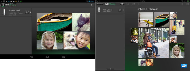 WD Photos landing page for Android (left) and iPad (right)