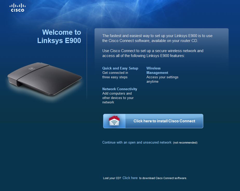 Linksys E900 - first browser access
