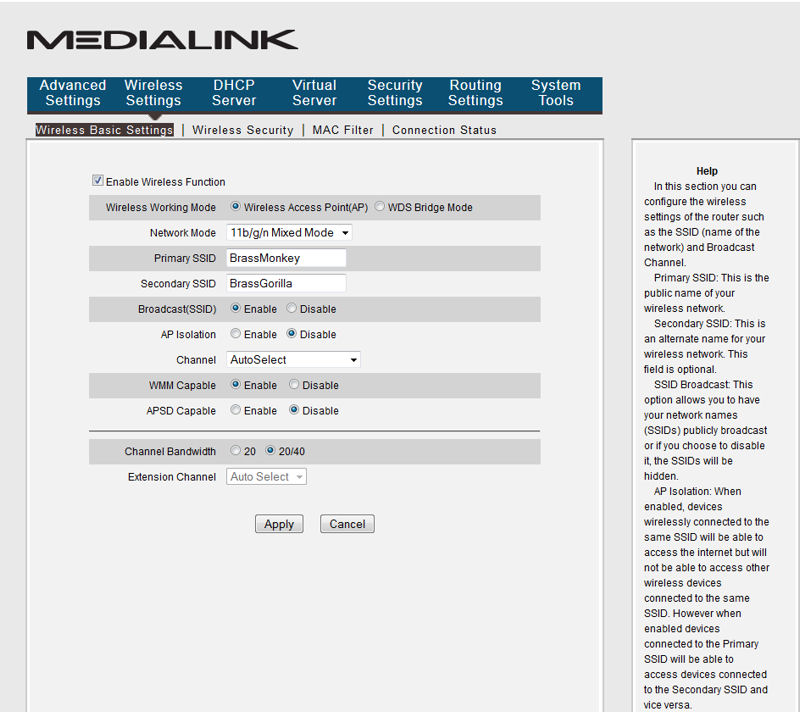 Medialink MWN-WAPR300N Wireless Basic Settings