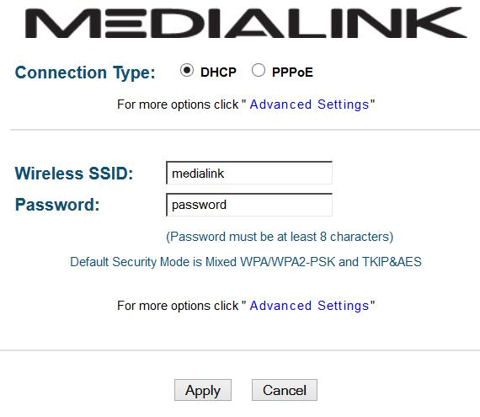 Medialink MWR-WAPR300N Landing Page