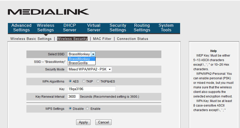 Medialink MWN-WAPR300N Wireless Security