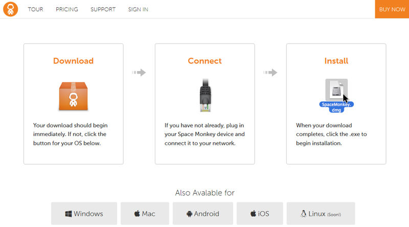 Space Monkey install page from QSG link