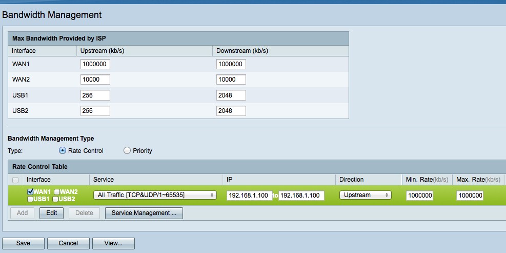 Bandwidth Rules for Maximum Connections Test