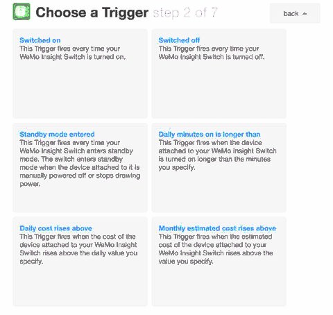 IFTTT Trigger conditions for WeMo Insight