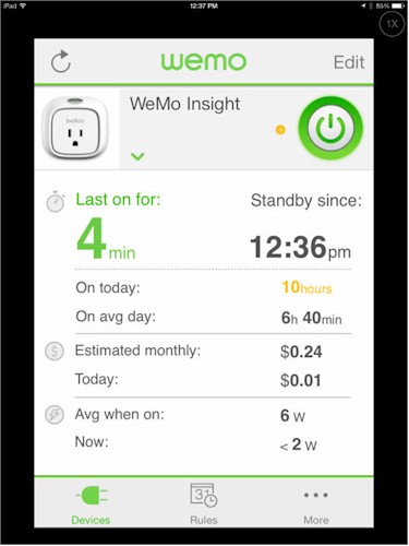 Belkin WeMo Insight Standby