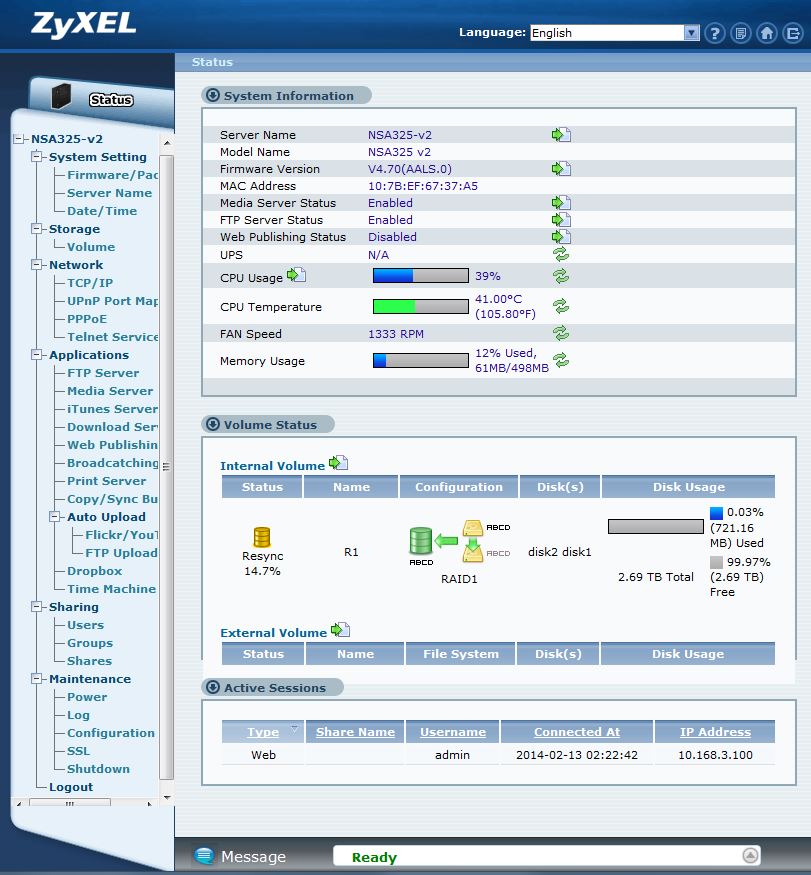 NSA 325 v2 Status