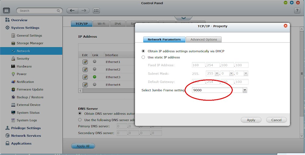 QNAP Jumbo Frame setting