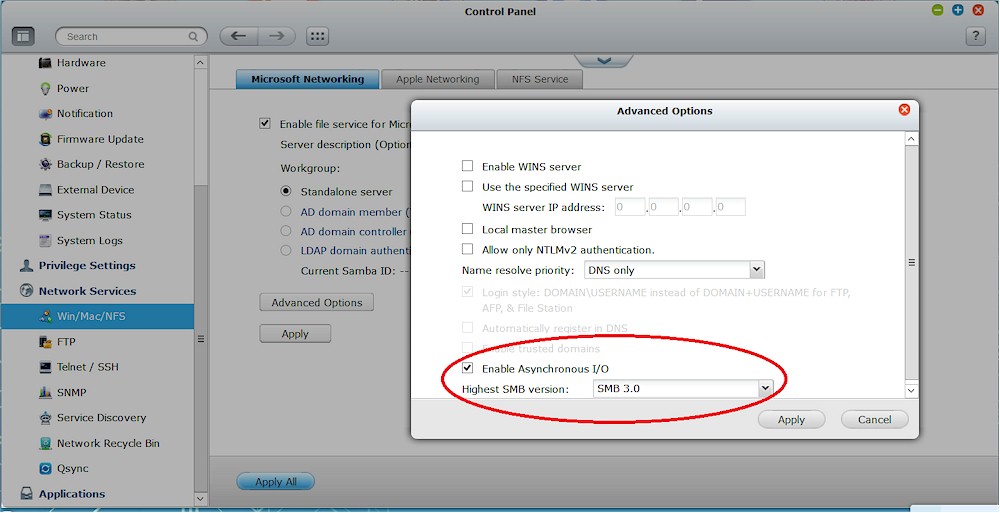 QNAP SMB3 enable