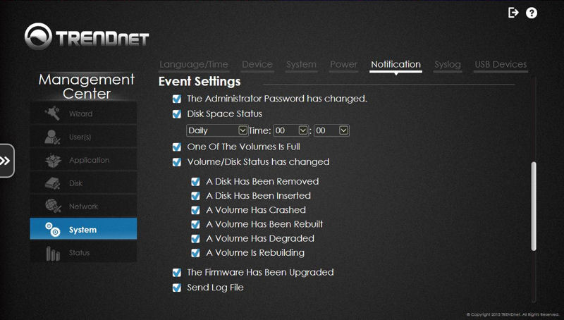 TRENDnet TN-200 Notification Event Triggers