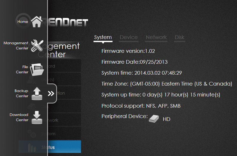 TRENDnet TN-200 flyout navigation menu