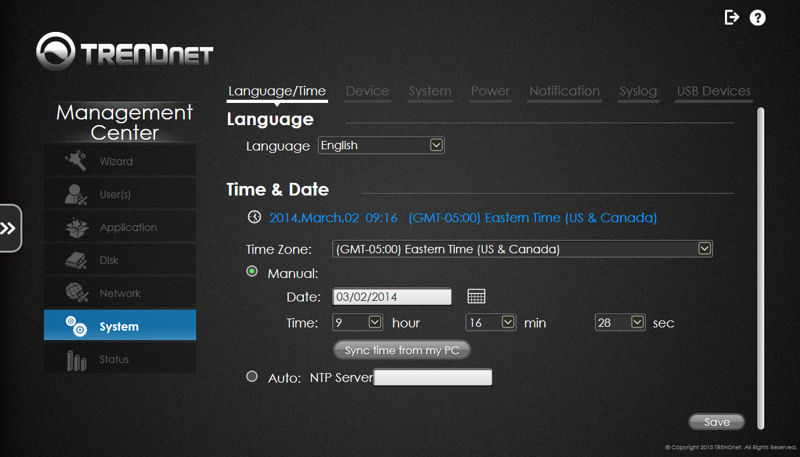 TRENDnet TN-200 System Menu