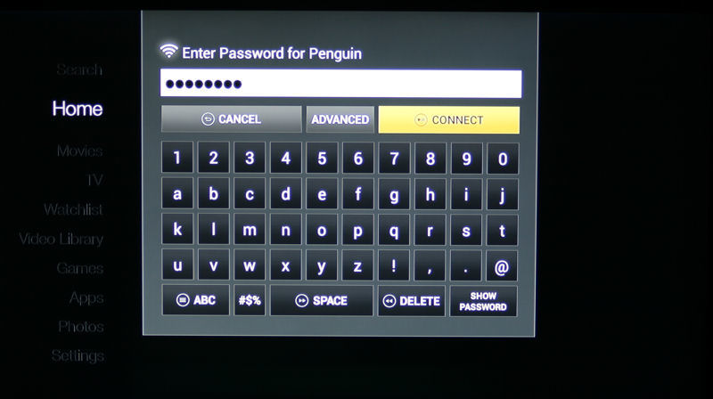 Amazon Fire TV wireless password entry