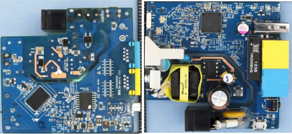 NETGEAR PCB top (left) and PCB bottom (right)