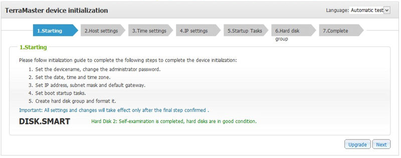 TerraMaster F2-NAS 2 initialization wizard