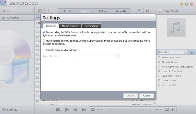 ASUSTOR SoundsGood Transcoding Settings