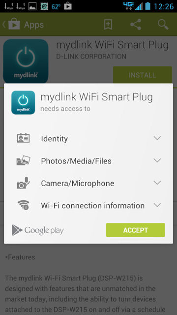 D-Link DSP-W215 Android Permissions Required