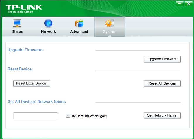 TP-LINK Utility System tab