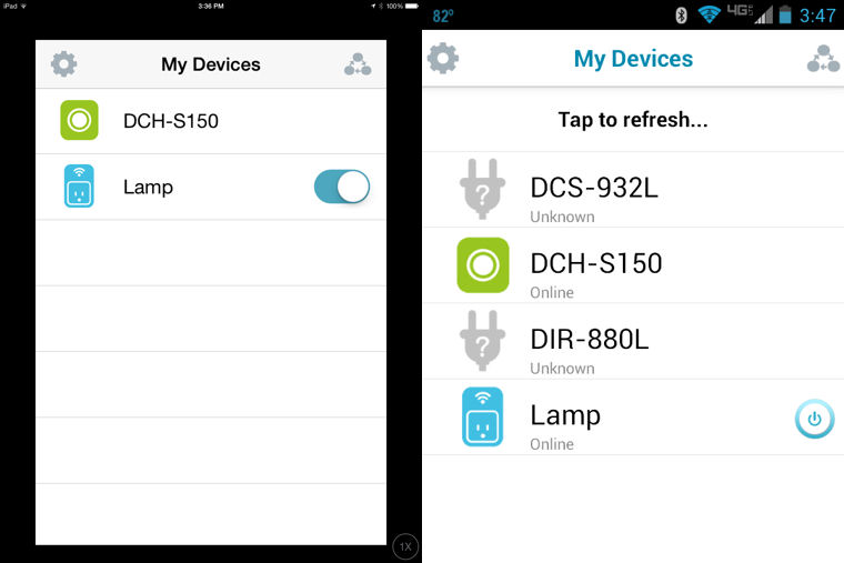 Mydlink Home app landing page - iOS (L) and Android (R)