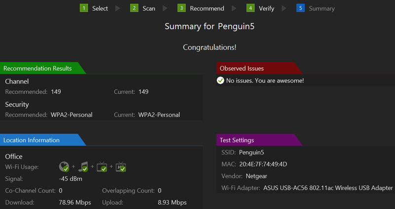 MetaGeek inSSIDer Wi-Fi Helper - 5GHz summary