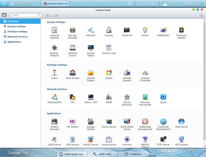 QNAP QTS 4.1 Control Panel