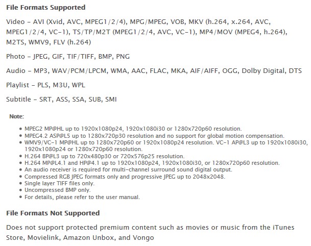WD TV media file format support