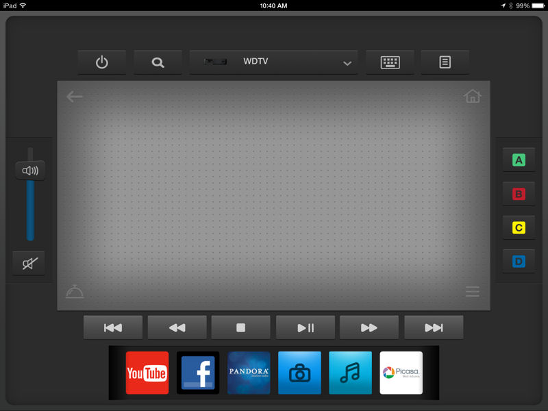 WD TV Remote app for iPad showing the navigation touchpad